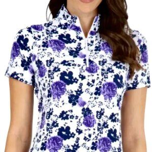 Ibkul Xenia Purple Rose Short Sleeve 1/4 Zip Golf Tennis Running UPF 50 M